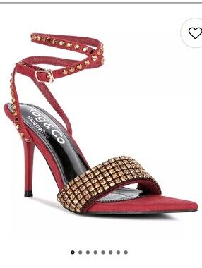 Rag & Co Studded Burgundy Ankle Strap Stiletto Sandals Gold Band Sz 7 NWT